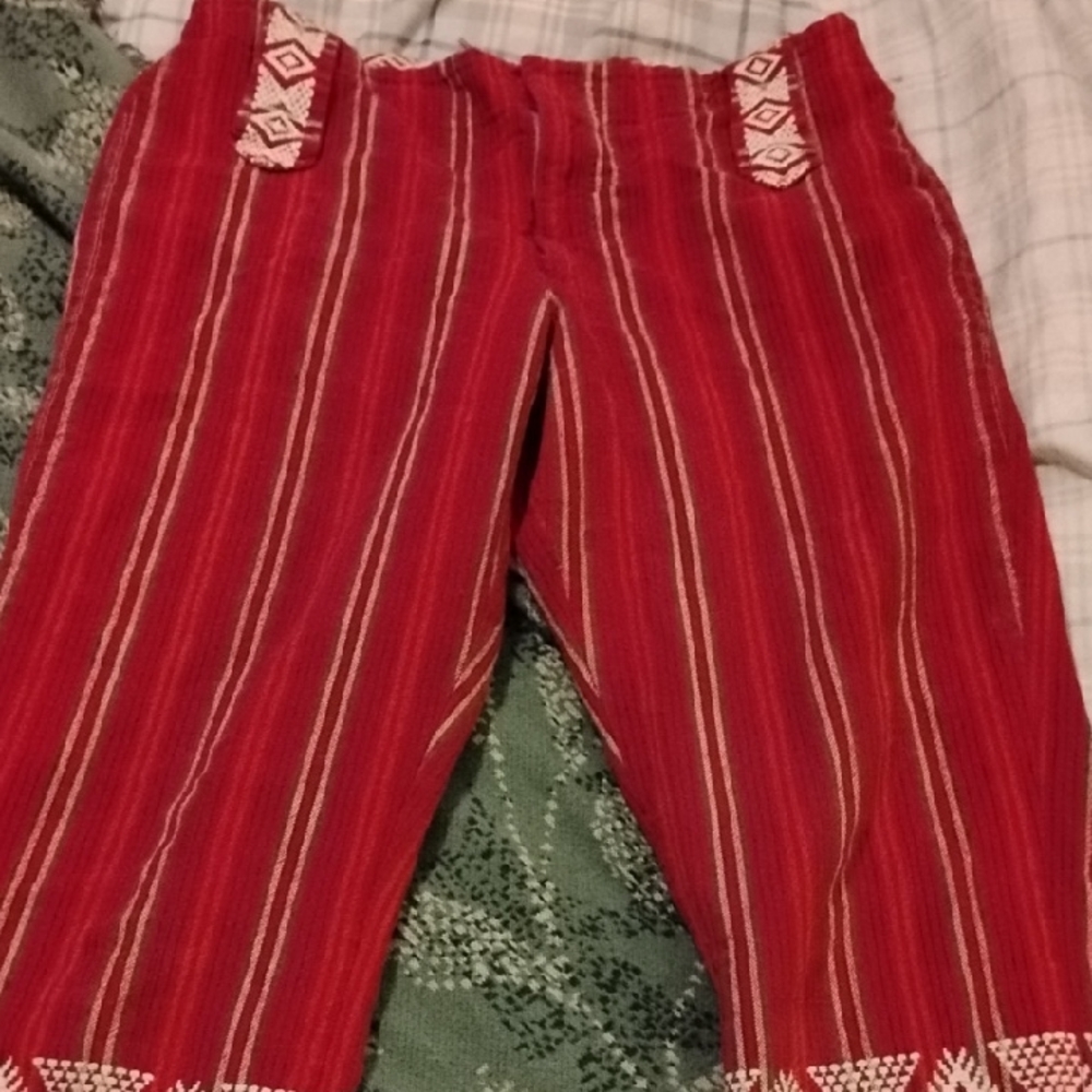 Embroidered Red Striped Woman's Pants Beautiful Fit